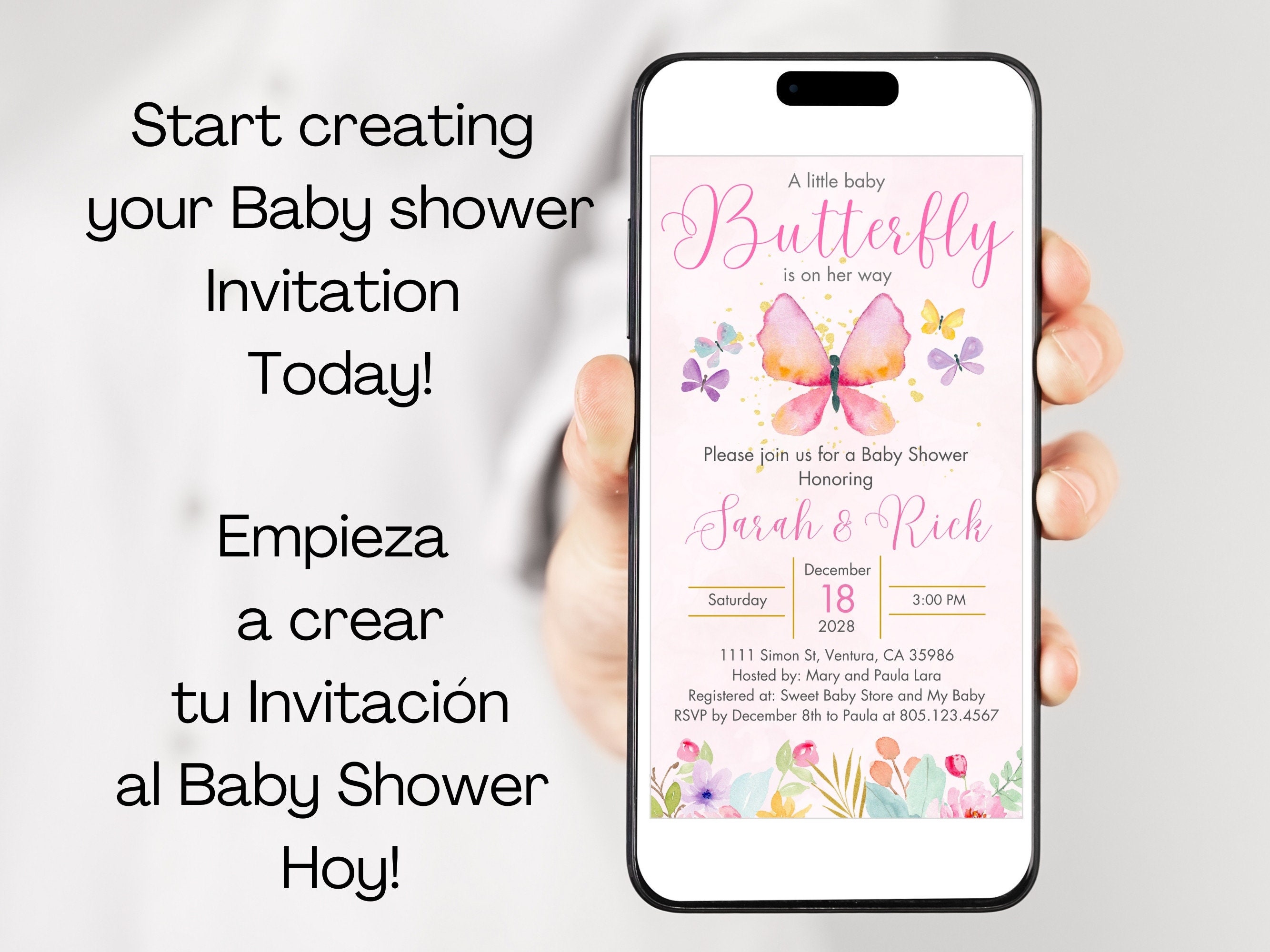 Editable Butterfly Baby Shower Invitation, Digital Baby Shower Template ...