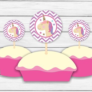 Unicorn Cupcake Toppers Printable Chevron - Unicorn Cupcake Toppers ...