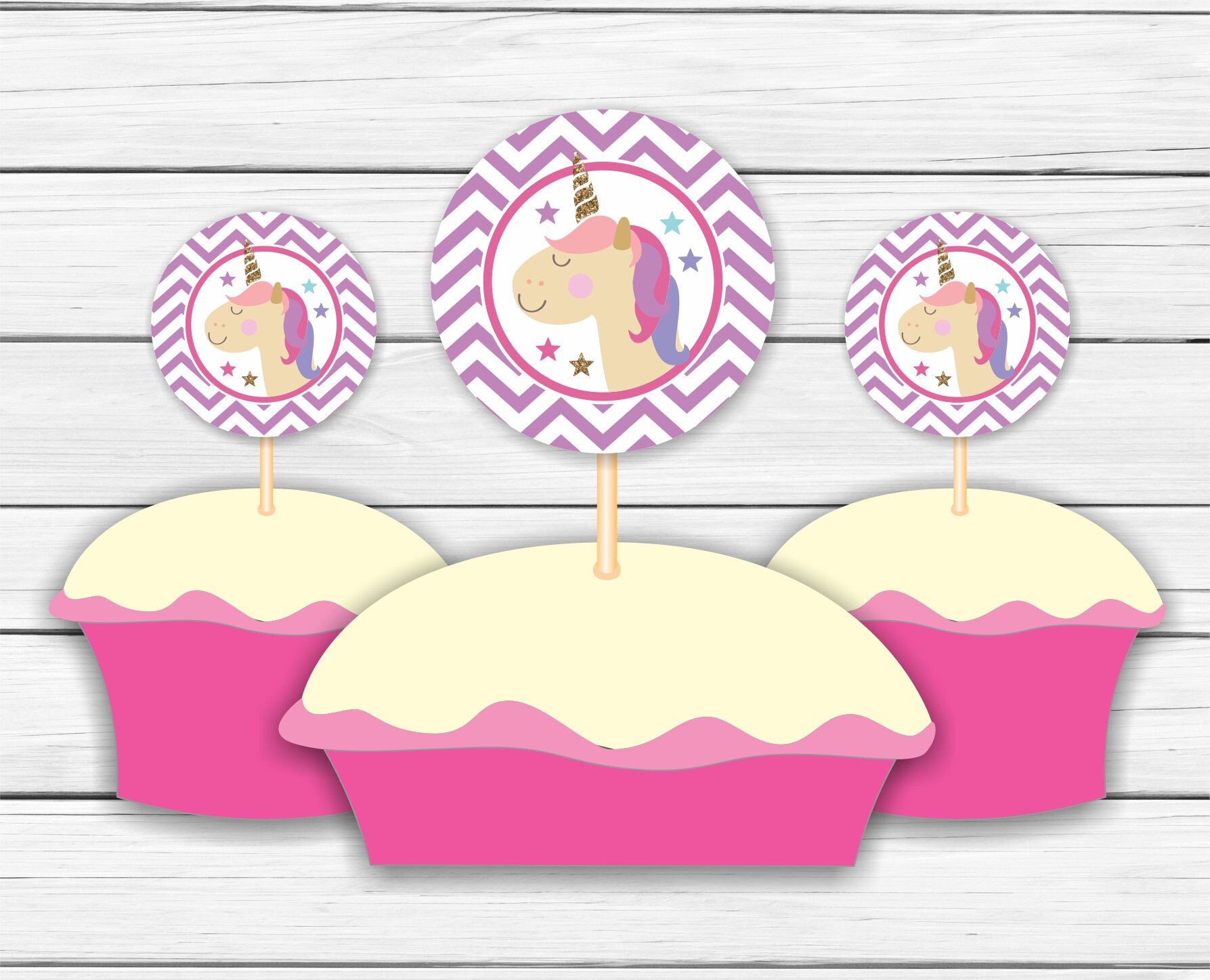 unicorn cupcake toppers printable chevron unicorn cupcake etsy