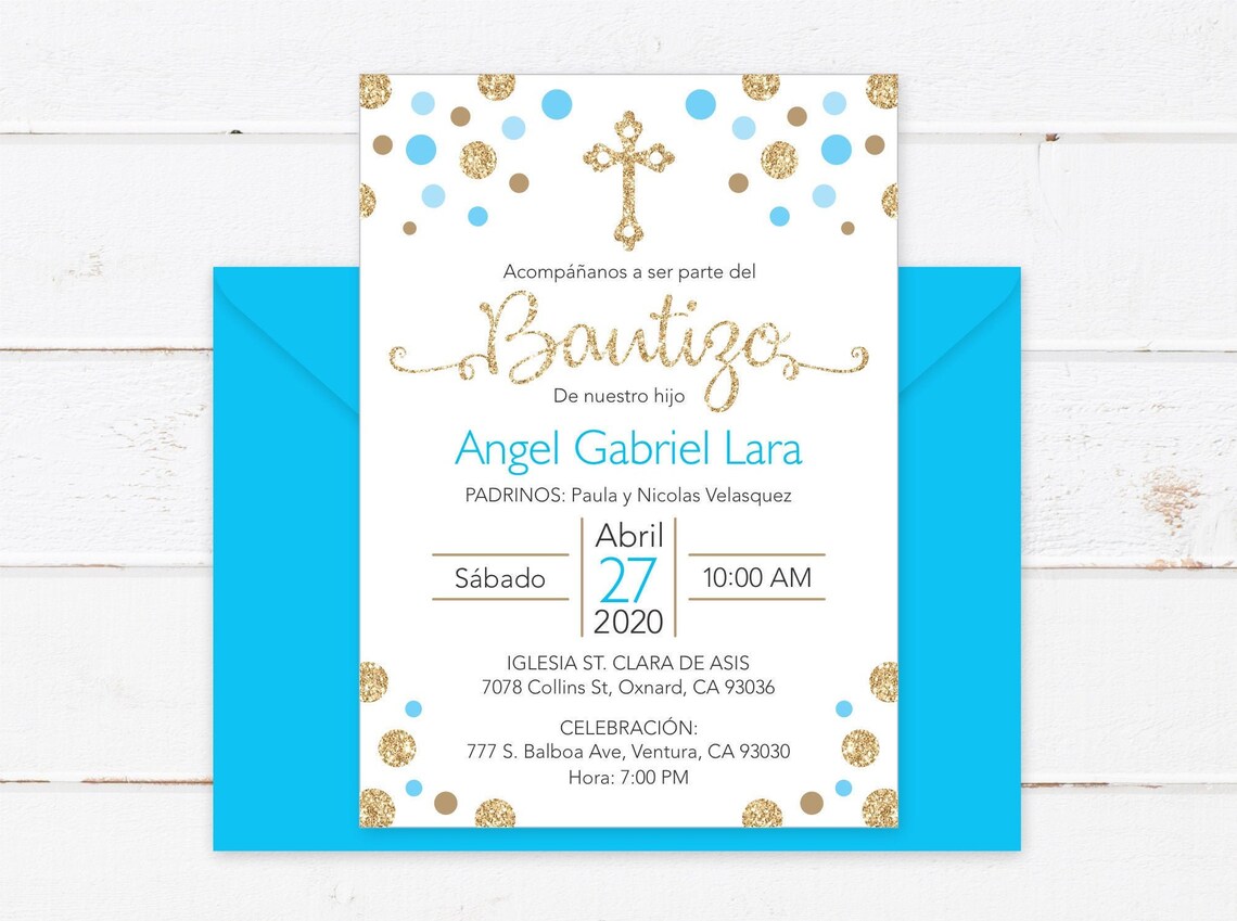 Baptism Invitation in Spanish Printable Boy Invitacion Etsy Finland
