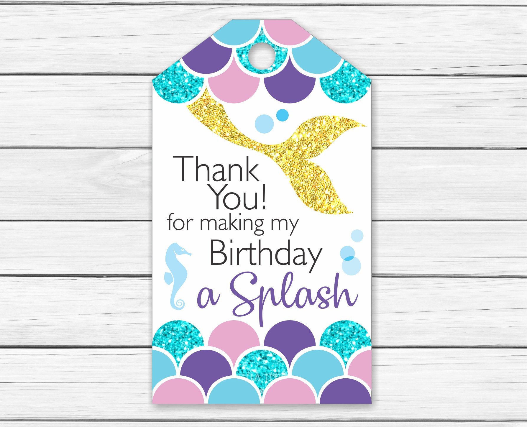 Mermaid Pool Party Thank You Thank Favor Gift Tags