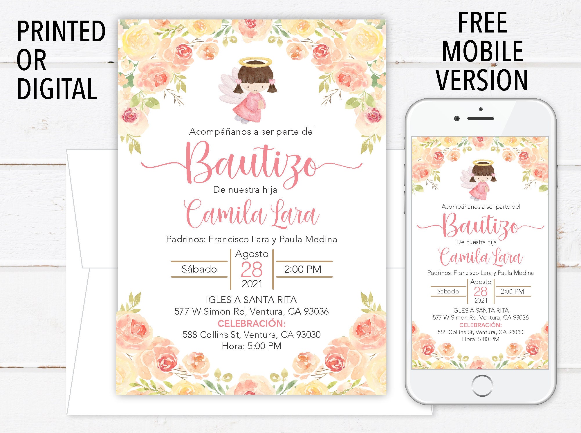 Baptism Invitation in Spanish Printable Girl Invitacion Etsy