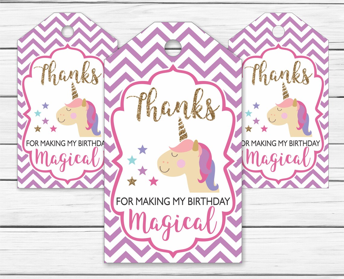 Unicorn Thank You Tags Printable Chevron Printable Unicorn | Etsy
