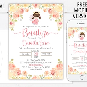 Baptism Invitation In Spanish Printable Girl - Invitacion Bautizo Bautismo En Espanol Para Imprimir. Invitacion Español Para Niñas - Rosa..