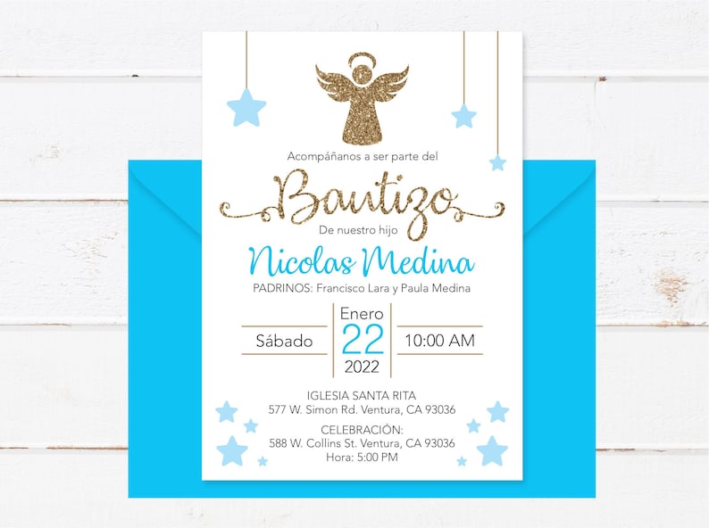 Baptism Invitation in Spanish Printable Boy Invitacion Etsy