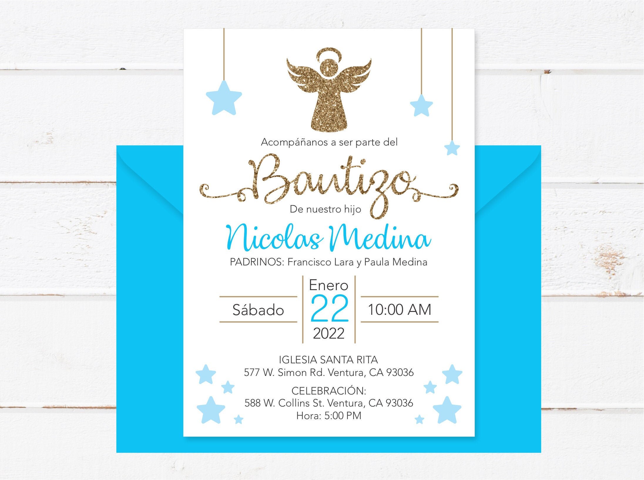 Baptism Invitation In Spanish Printable Boy Invitacion Etsy España