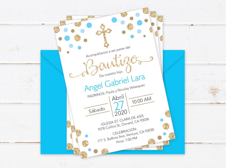 Baptism Invitation In Spanish Printable Boy Invitacion Etsy España
