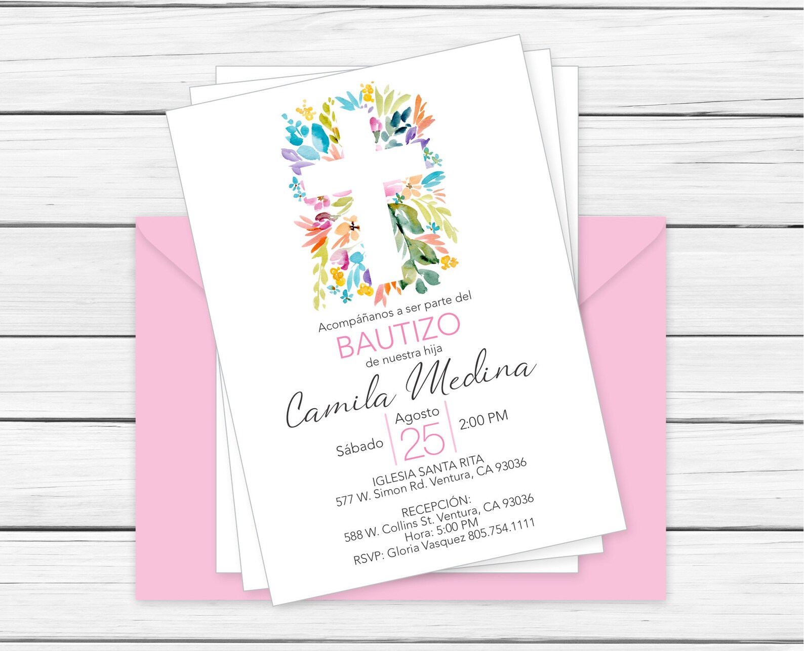 Baptism Invitation in Spanish Printable Girl Invitacion Etsy