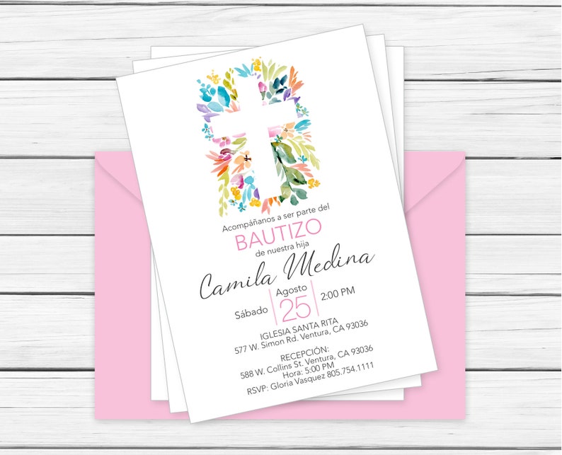 Baptism Invitation in Spanish Printable Girl Invitacion Etsy