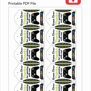 Video Game Party Favor Tags, Video Game Thank You Tags, Gaming Tags ...