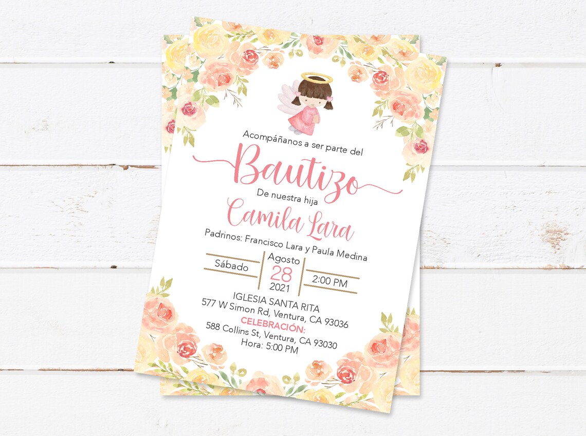Baptism Invitation In Spanish Printable Girl Invitacion Etsy
