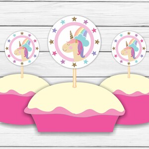 Unicorn Rainbow Birthday Cupcake Toppers Printable - Unicorn Rainbow ...