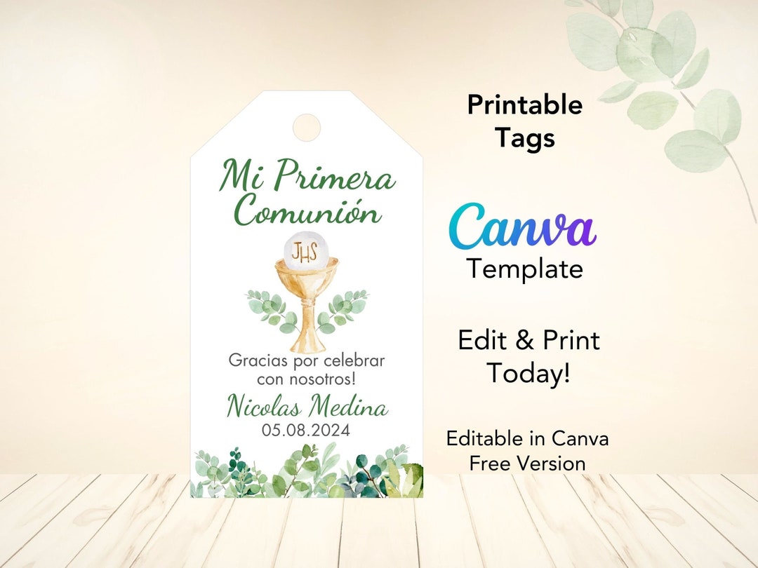 First Communion Tags Spanish Boys Girls, Editable Template First Holy ...
