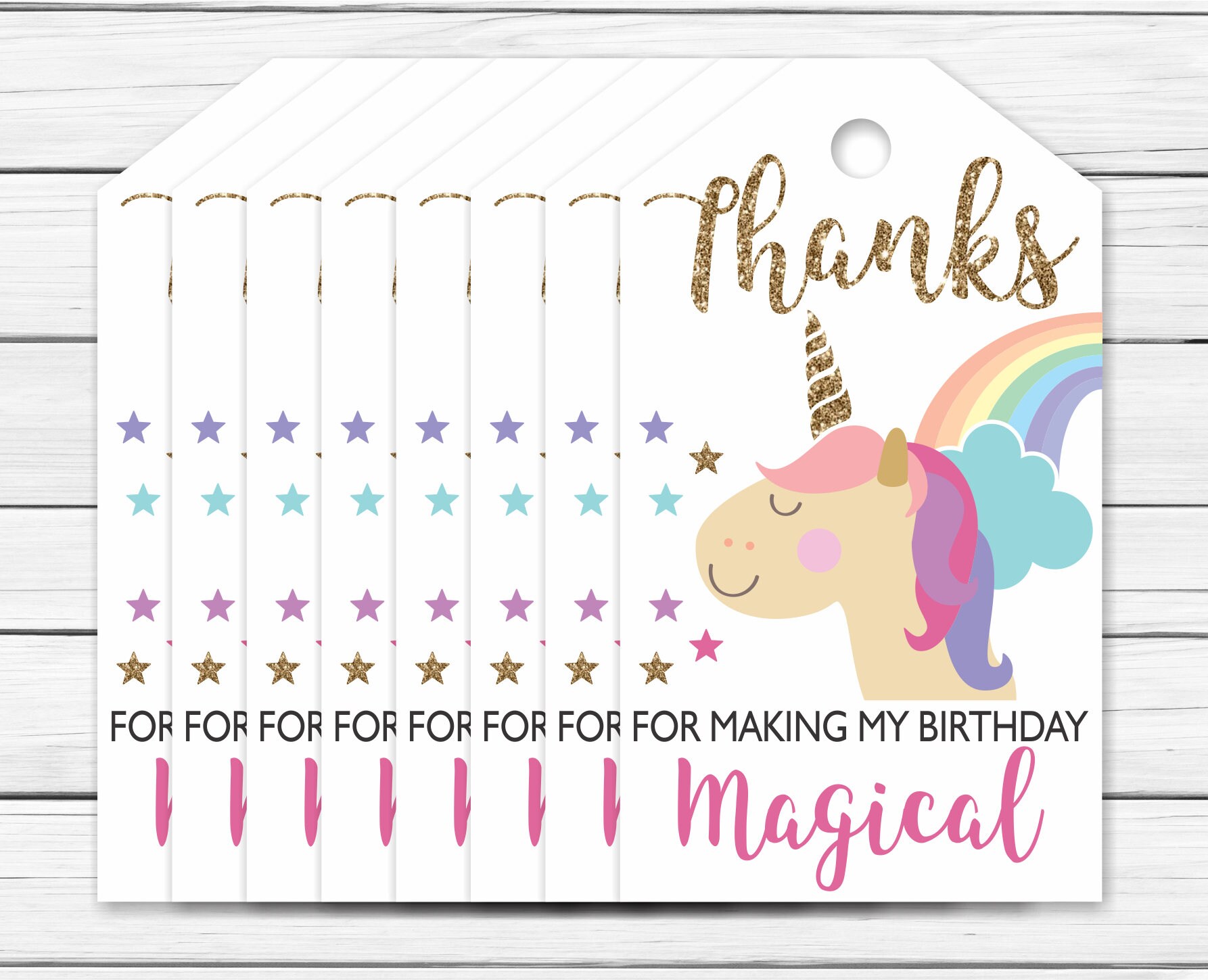 Unicorn Rainbow Thank You Tags Printable Printable Unicorn | Etsy