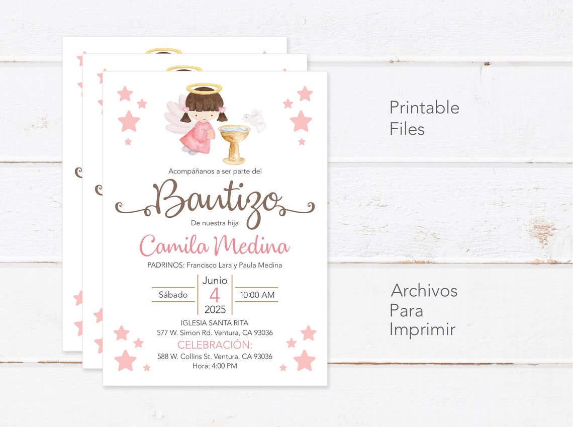 Baptism Invitation in Spanish Printable Girl Invitacion - Etsy