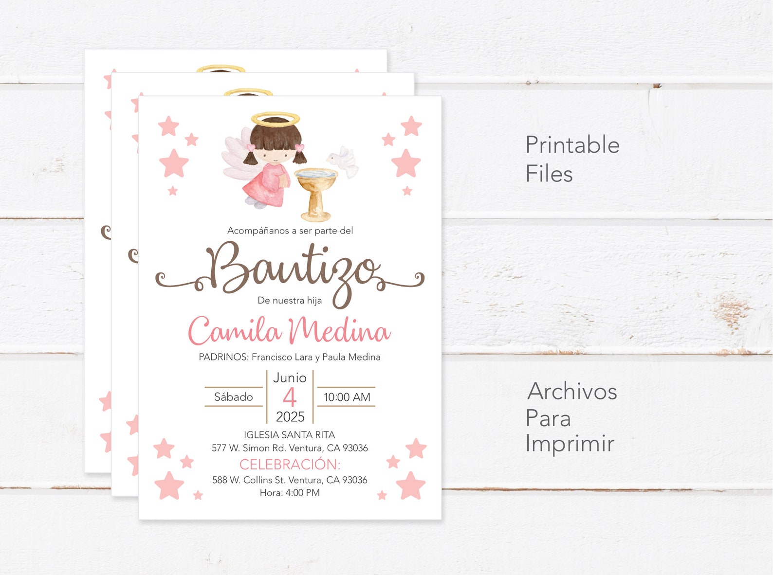 Baptism Invitation in Spanish Printable Girl Invitacion - Etsy
