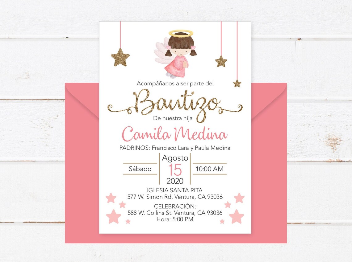 Baptism Invitation in Spanish Printable Girl Invitacion Etsy