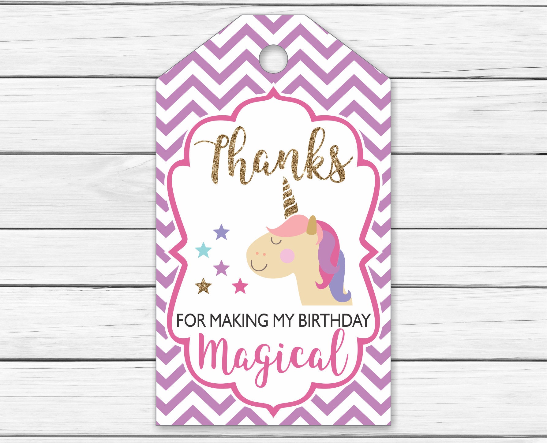 Unicorn Thank You Tags Printable Chevron Printable Unicorn Etsy