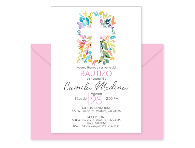 Baptism Invitation in Spanish Printable Girl Invitacion Etsy