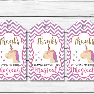 Unicorn Thank You Tags Printable Chevron Printable Unicorn Thank You ...