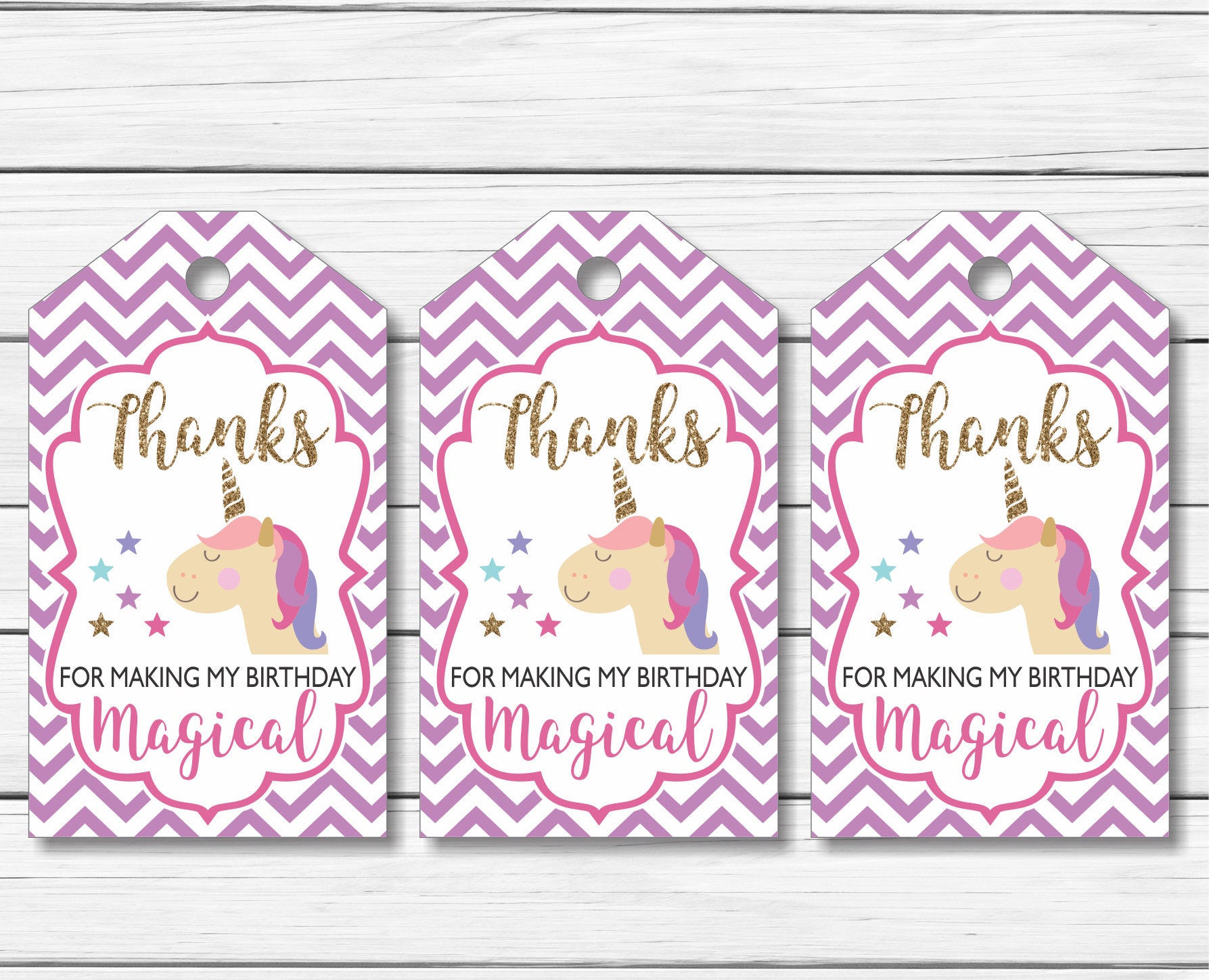 Unicorn Thank You Tags Printable Chevron Printable Unicorn | Etsy