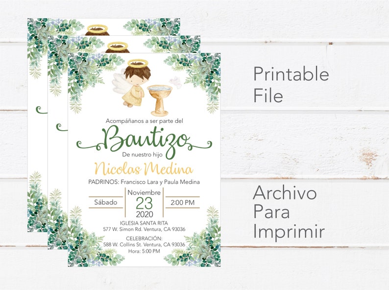 Baptism Invitation in Spanish Printable Girls and Boys Etsy