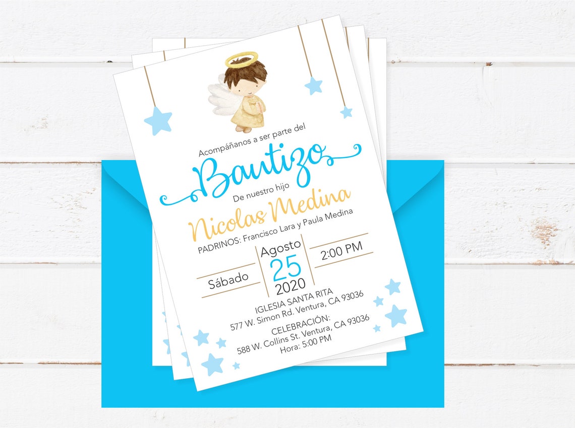 Baptism Invitation in Spanish Printable Boy Invitacion Etsy