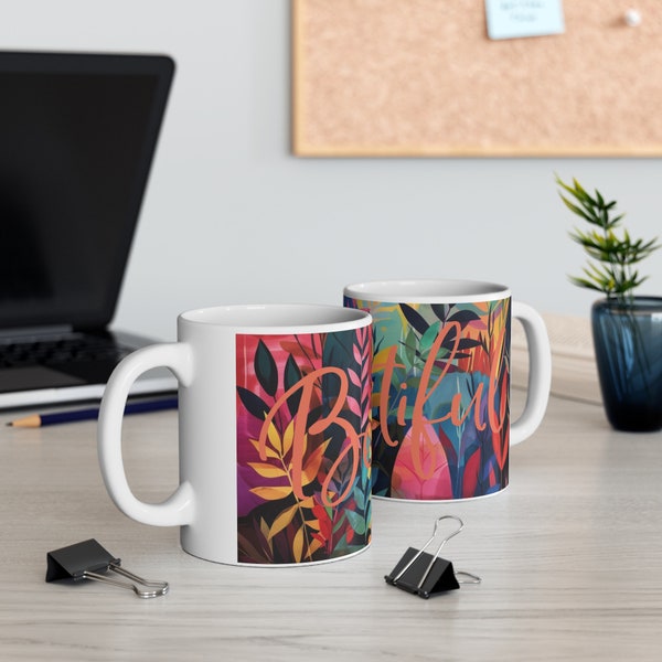 Pretty Botanical Mug, Abstract Floral Mug, Beautiful Mug, Mid-Century Modern, Minimalistic, Mother's Day, Nature, Garden, Bold, Coffee, Gift