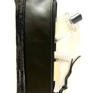 Pochette infirmière cuir noir, trousse maquillage cuir paillettes, pochette personnalisée