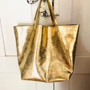 Handmade Raw-Edge Tote in Full-Grain Italian Golden Leather