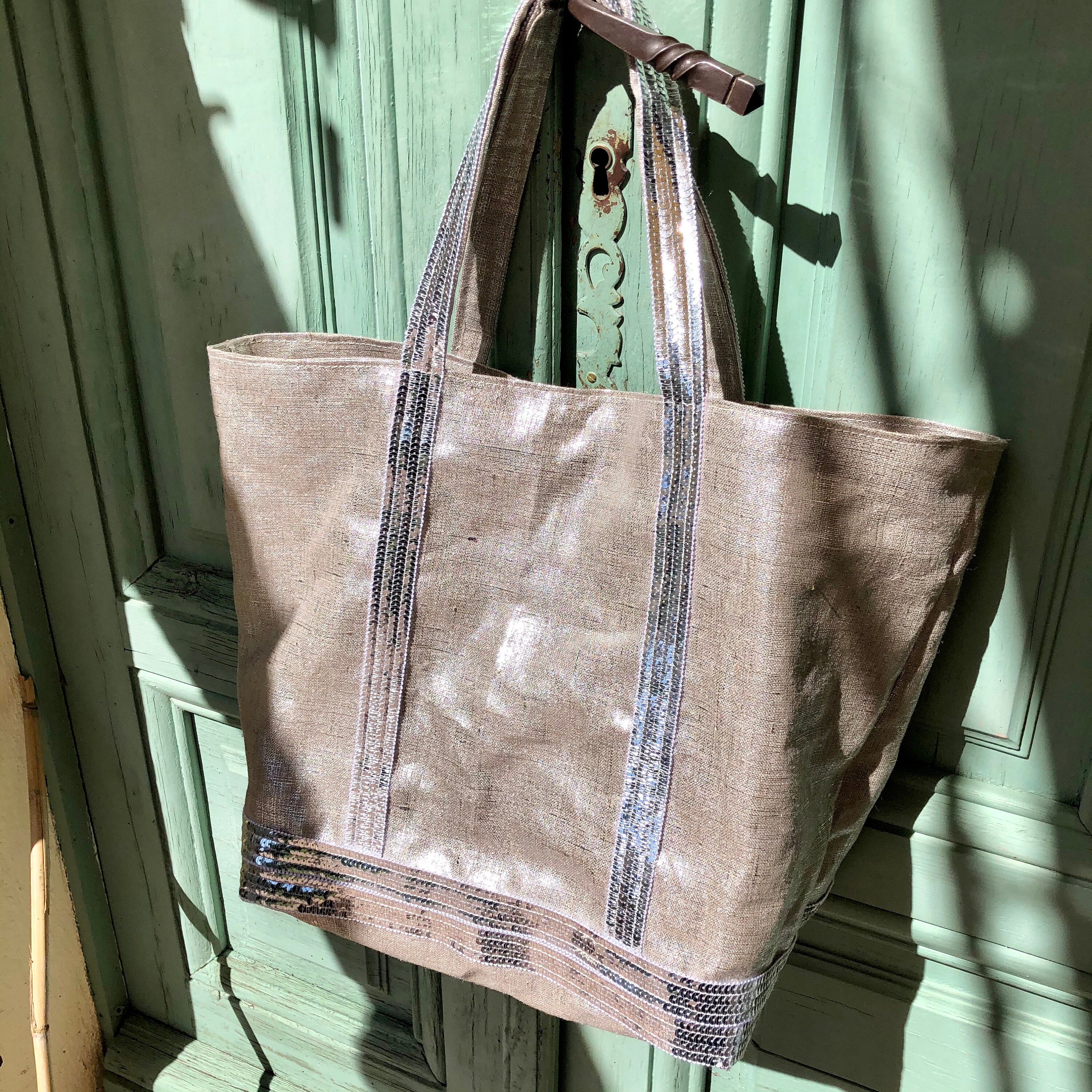 Silver Linen Tote Bag With Silver Sequins Etsy UK