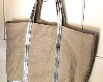 Bolso grande tote natural, bolso de playa con cierre, bolso bandolera de lino