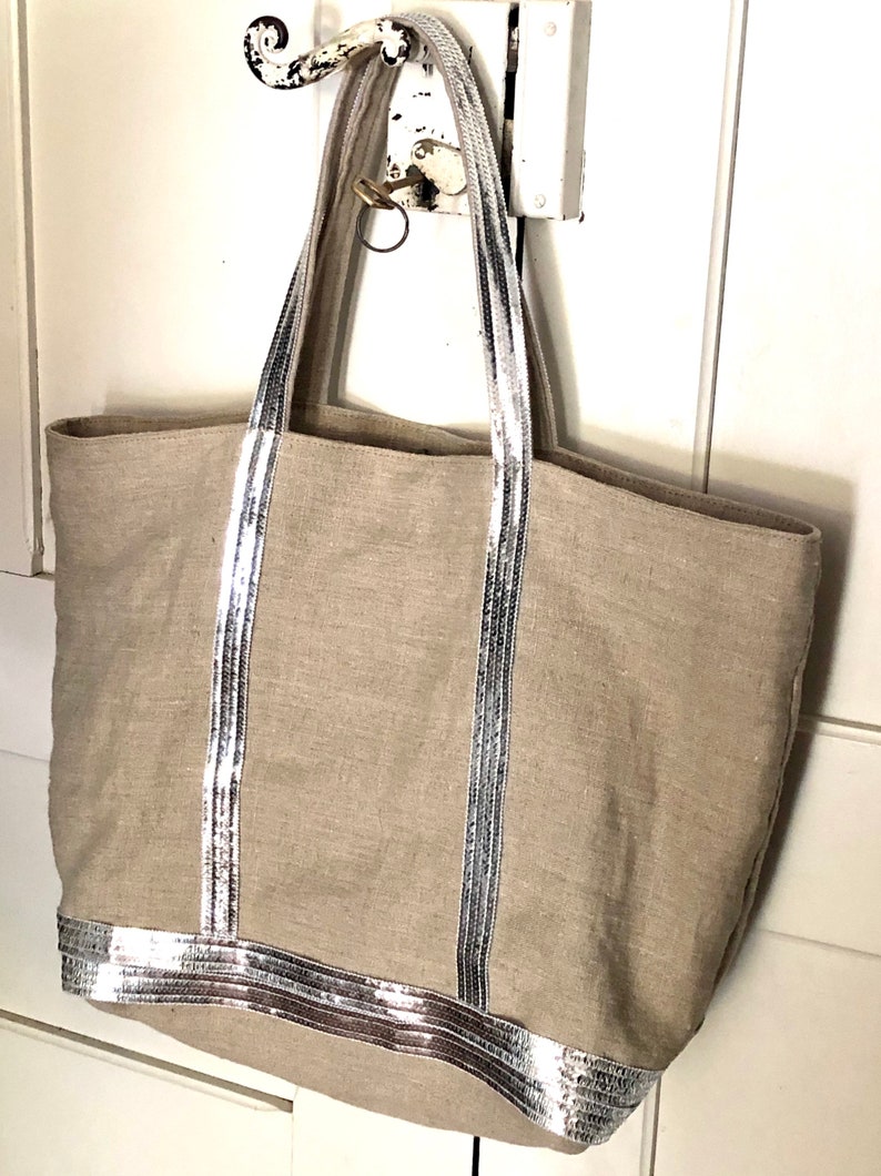 Cameliaforeverbags Linen Sequin Tote Bag - Thumbnail 5