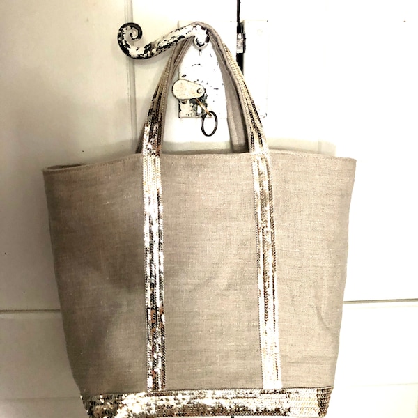 Vanessa Bruno style sac cabas en lin souple paillettes