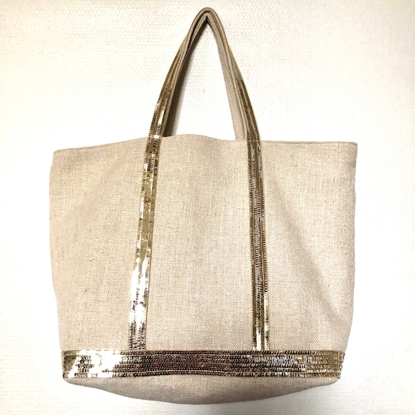 Washed linen tote bag with gold sequins