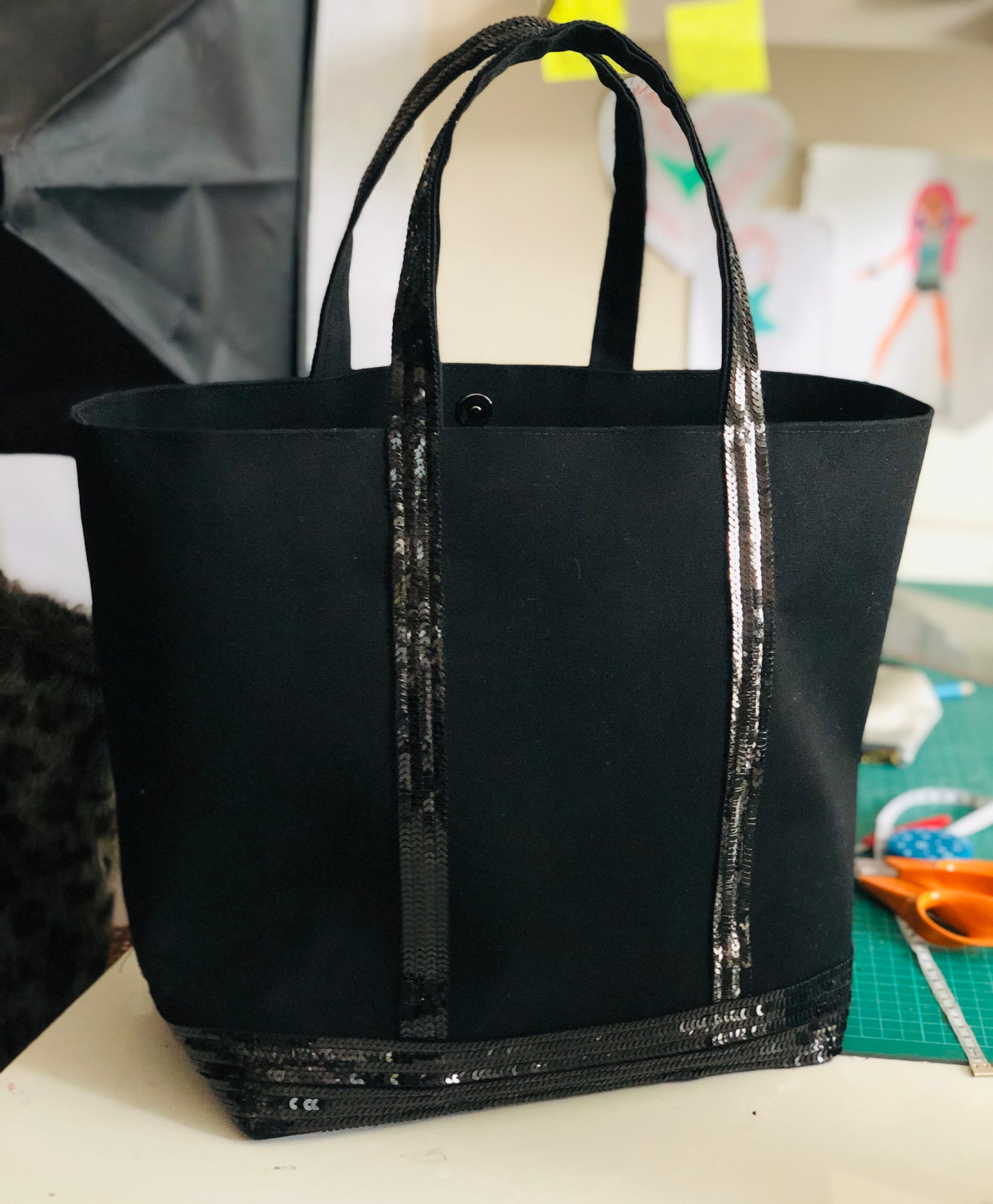 Black glitter tote bag best sale