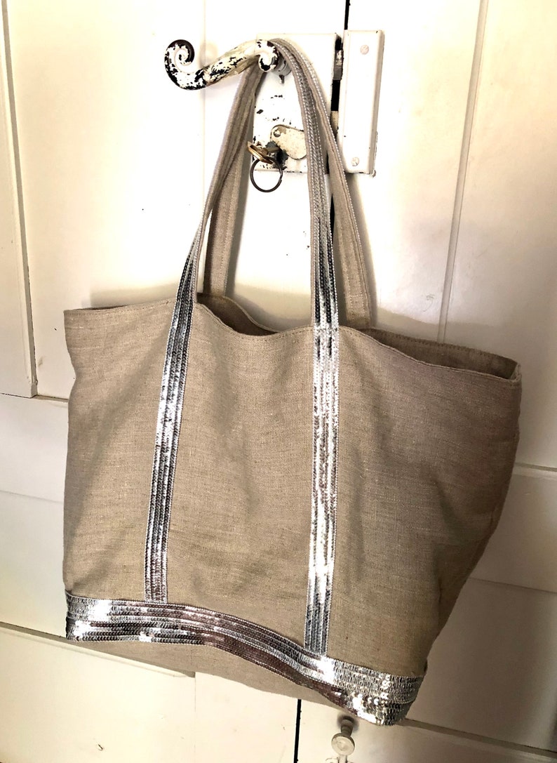 Cameliaforeverbags Linen Sequin Tote Bag - Thumbnail 4