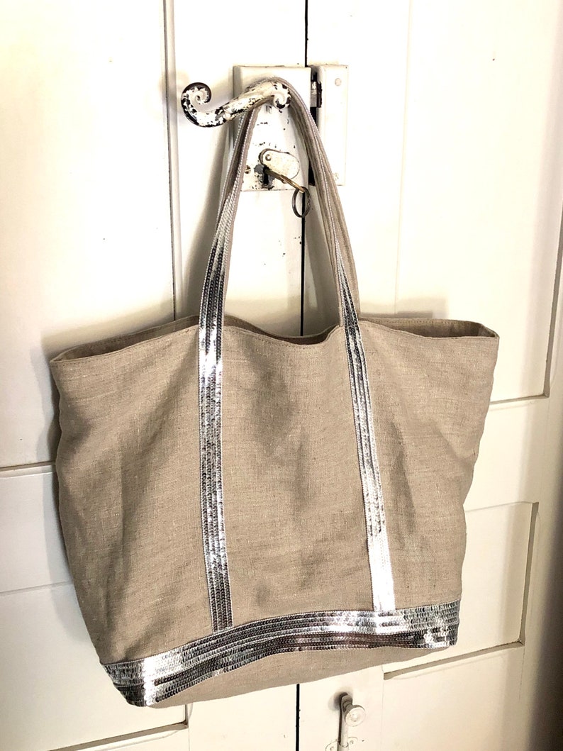 Cameliaforeverbags Linen Sequin Tote Bag - Thumbnail 3