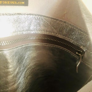 Silver Italian leather tote bag, metallic leather shoulder bag, soft oversized bag in silver leather image 7