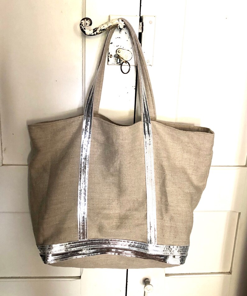 Cameliaforeverbags Linen Sequin Tote Bag