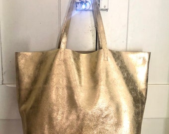 Stunning Sparkly Gold Italian Leather Tote Bag