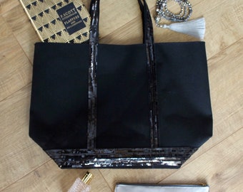 Black coton tote bag with glitter Vanessa Bruno style