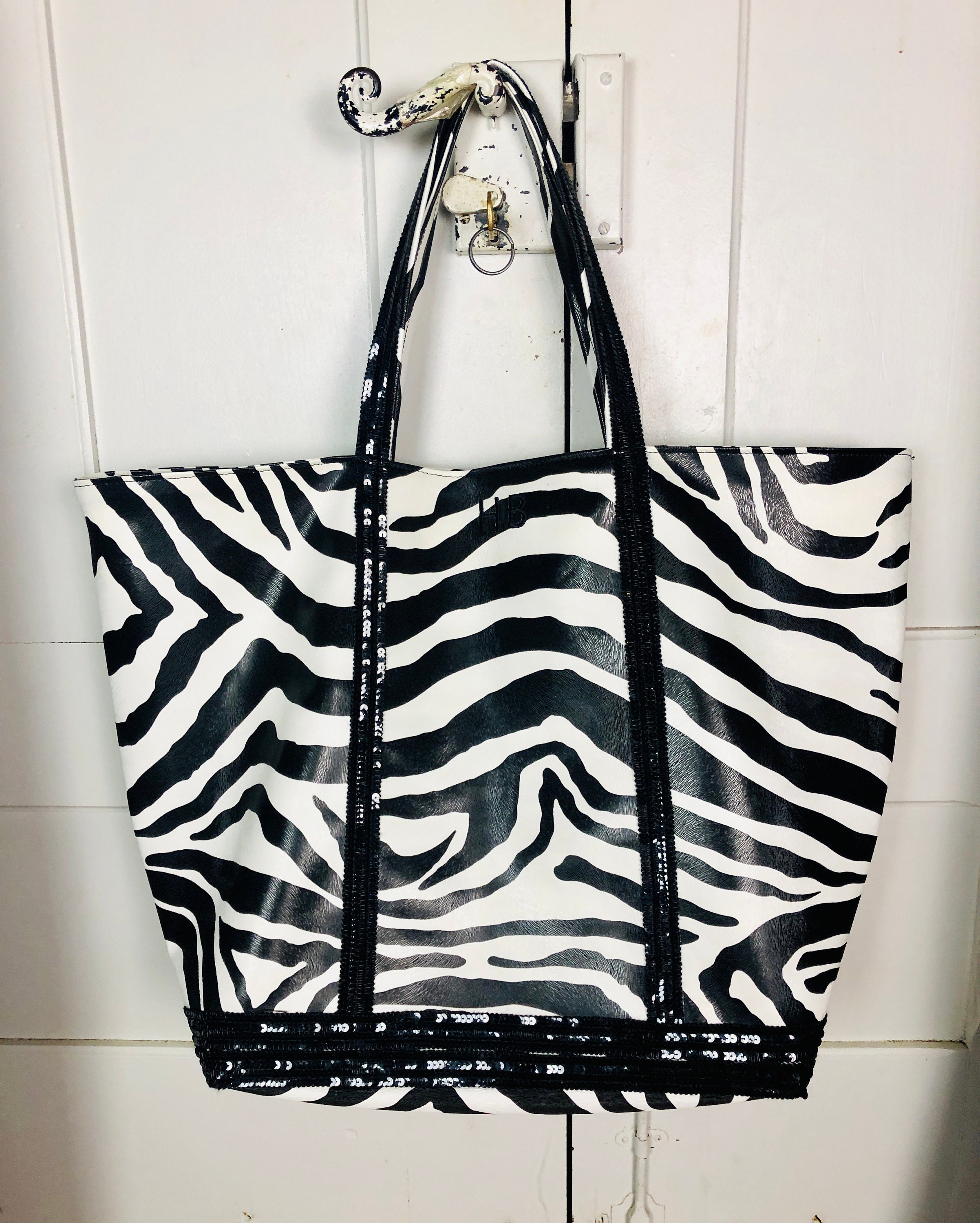 Faux Leather Zebra Tote Bag With Black Sequins Etsy Denmark