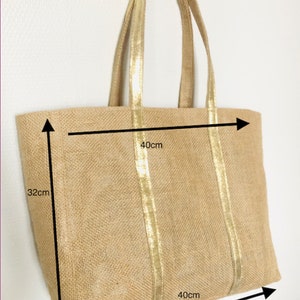 Grand tote bag de plage en toile de jute enduit et cuir grand fourre tout été recyclé sac cabas voyage naturel sac porté epaule vacances image 10