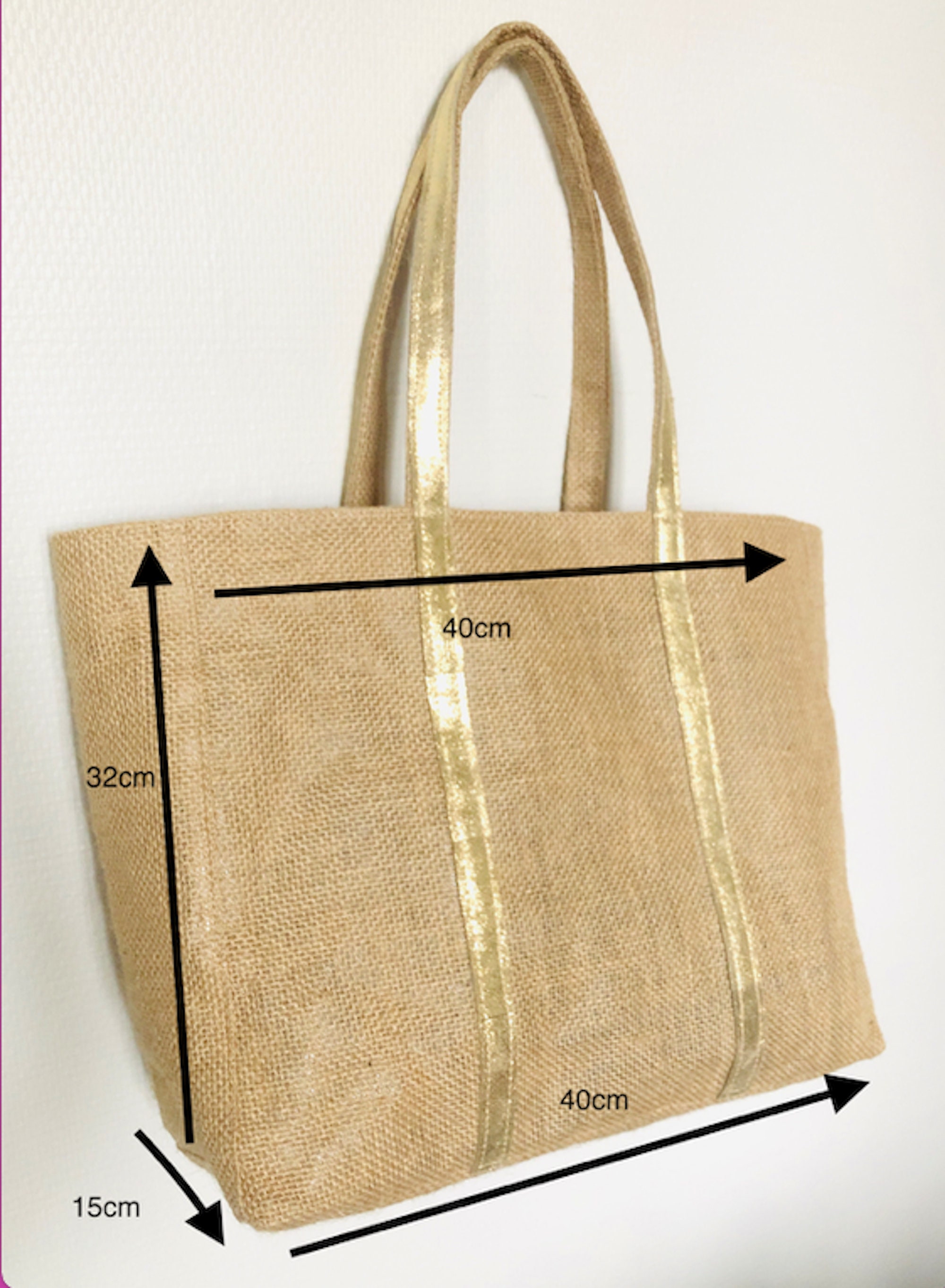 Grand tote bag de plage en toile de jute enduit et cuir grand