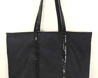 Grand sac cabas en suédine noire sequins noirs