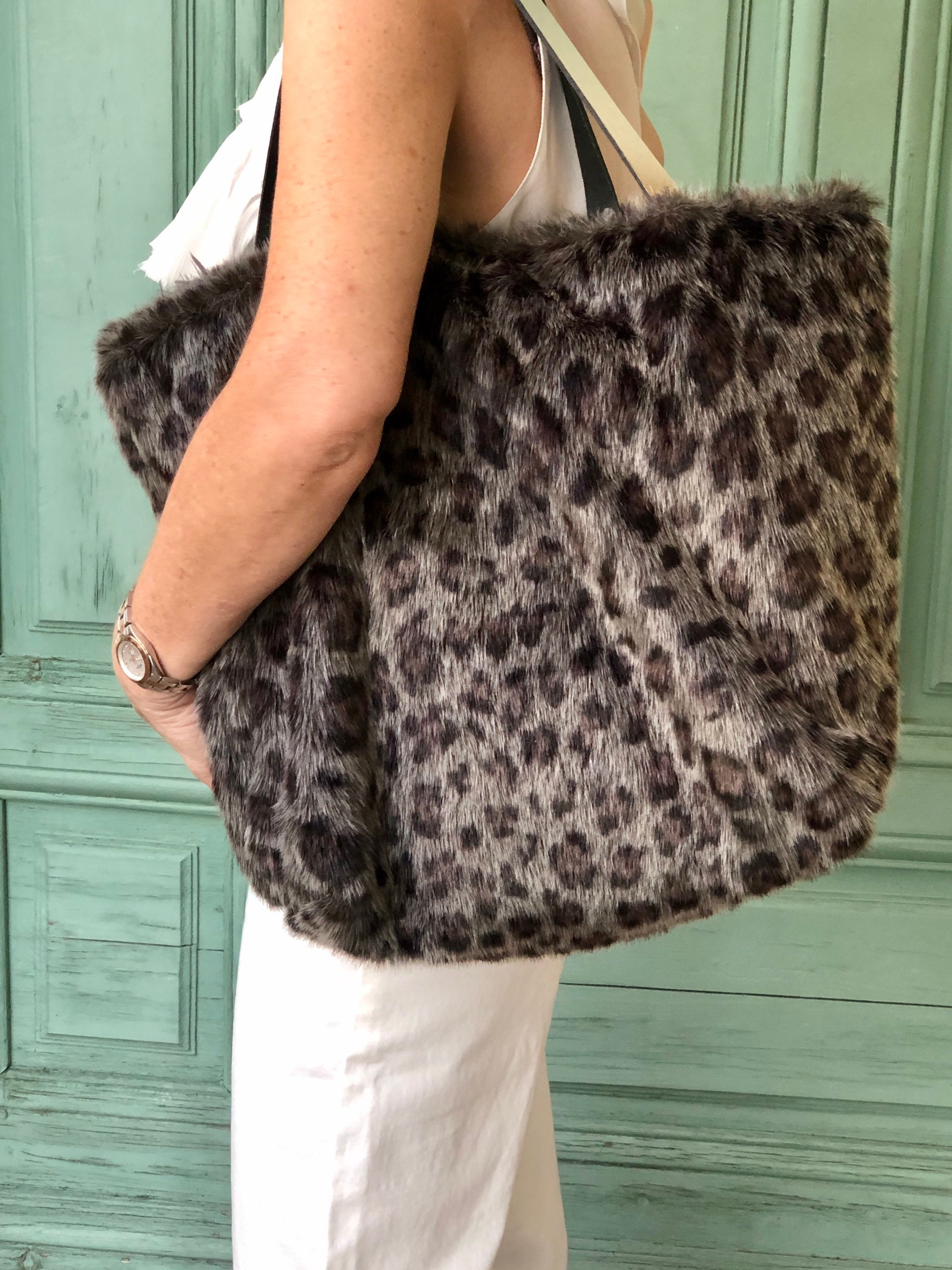 fur leopard bag