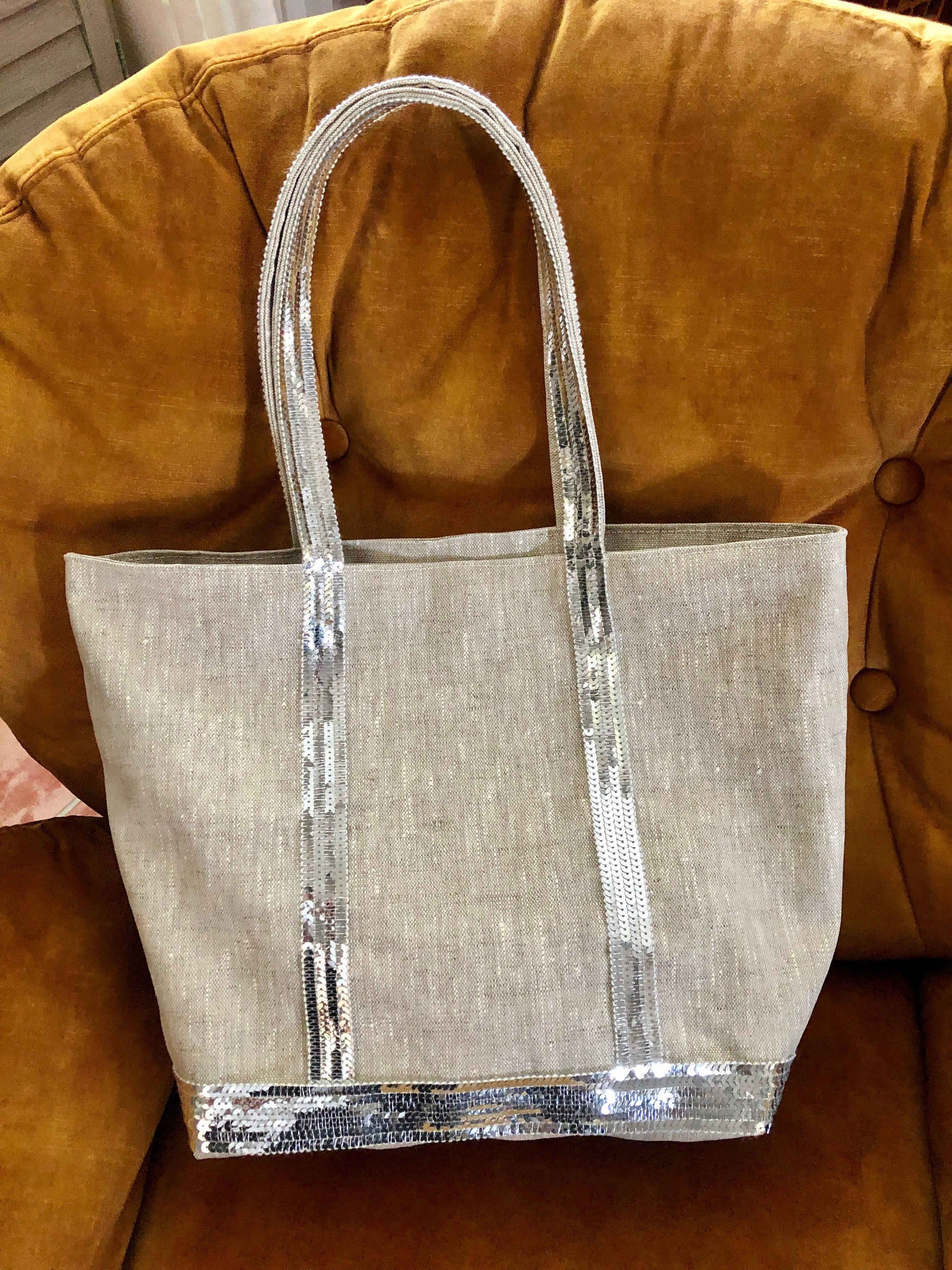 Vanessa Bruno Style Natural Linen Tote Bag With Silver Sequins - Etsy