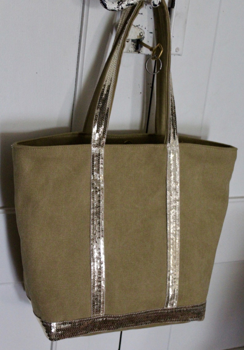 Sac cabas vert kaki style Vanessa Bruno sequins or pale | Etsy