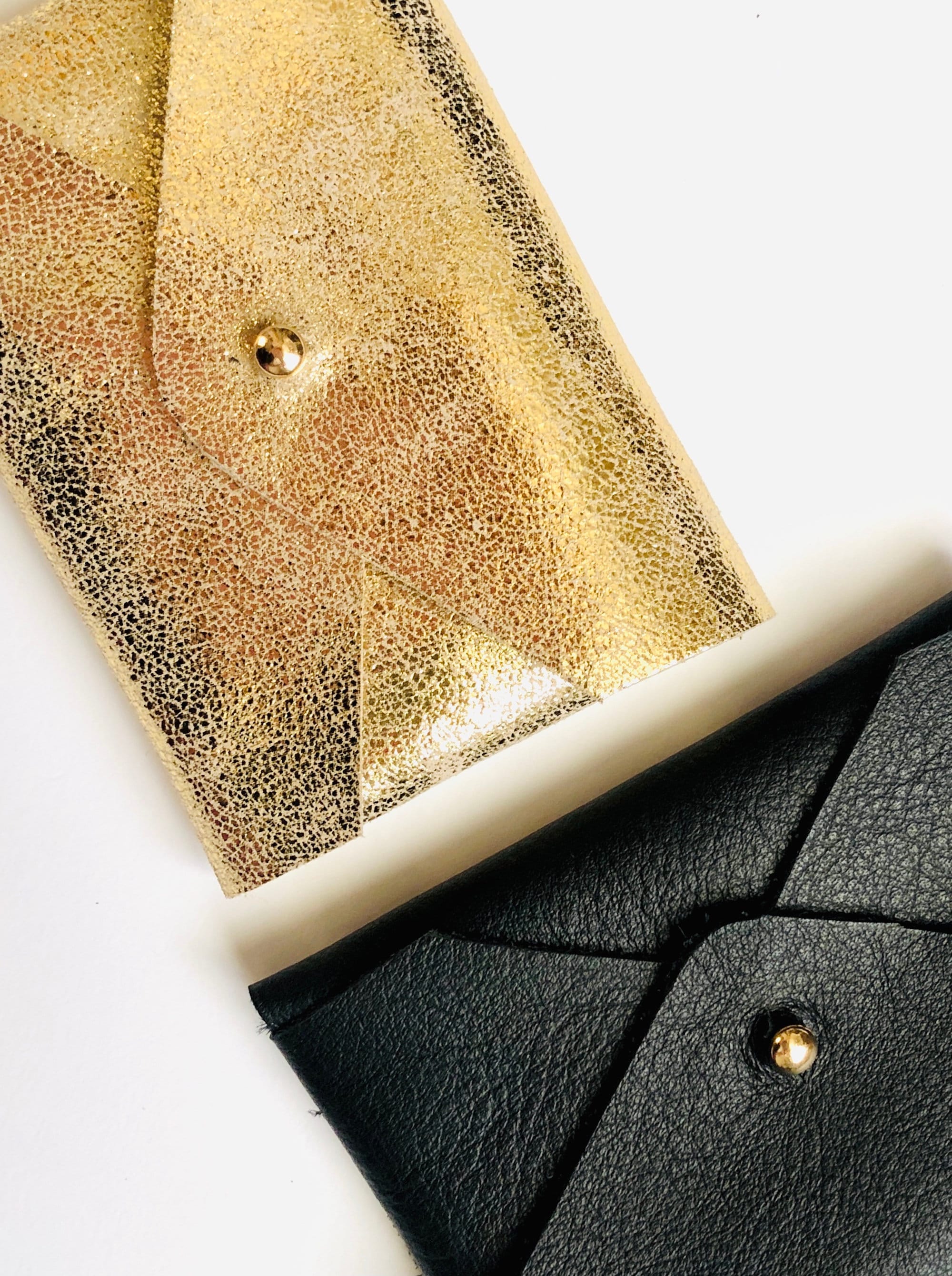 Gold Leather Card Case / Personalized Gold Envelope Card 
